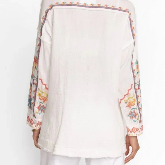 NWT Johnny Was  Embroidered Toyah White Cotton Gauze Blouse S $295 - Picture 3 of 7